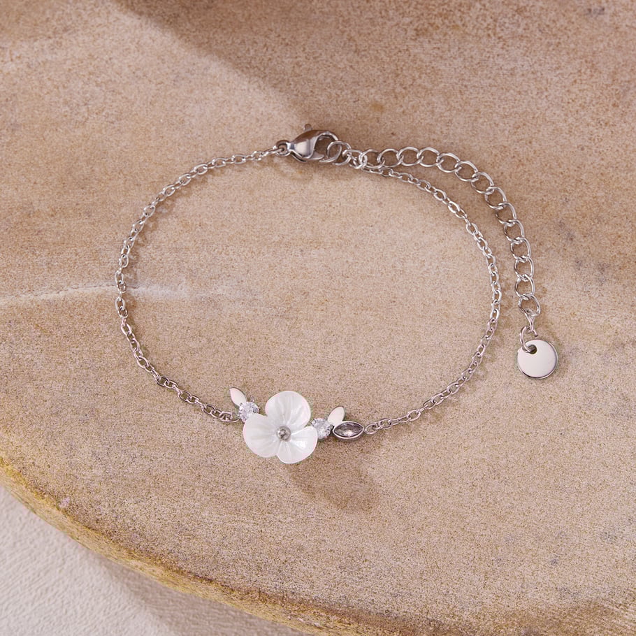Pulsera de cadena de acero inoxidable color dorado con diseño de flores diarias de serie simple para mujer, 1 pieza Imagen2