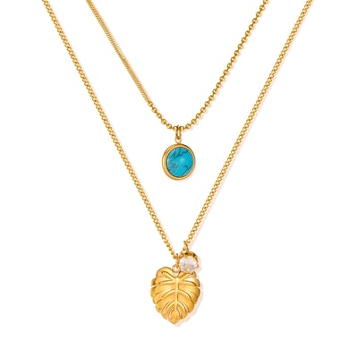 1 Stück Simple Series Tägliche geometrische Edelstahl Goldfarbene mehrlagige Halsketten für Damen h5 