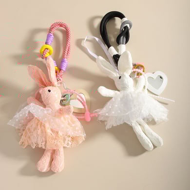1 Piece Fantastic Series Sweet Pink Rabbit With Lace Canvas Women's Bag Charms h5 Picture2