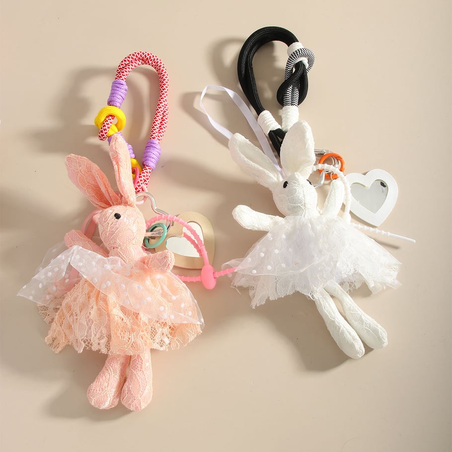 1 Piece Fantastic Series Sweet Pink Rabbit With Lace Canvas Women's Bag Charms Picture2