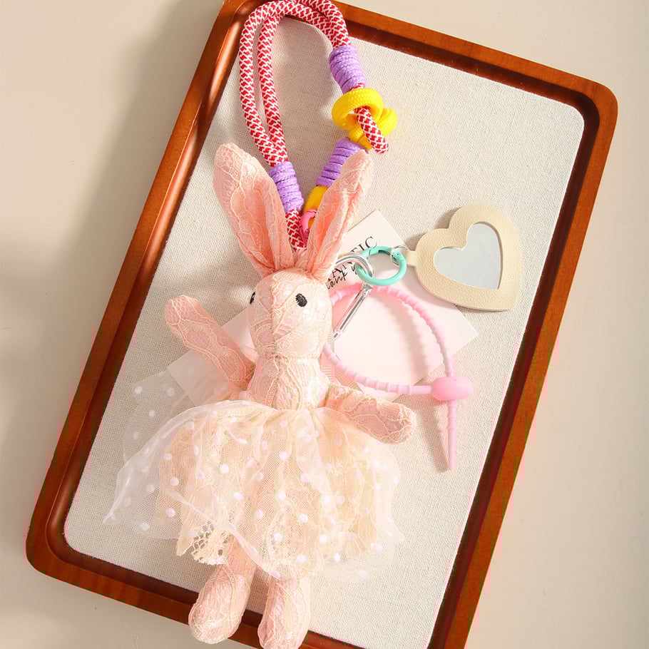 1 Piece Fantastic Series Sweet Pink Rabbit With Lace Canvas Women's Bag Charms 