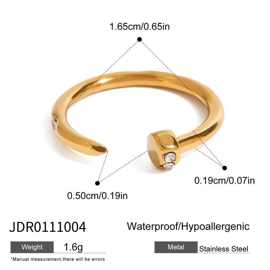 1 Piece Modern Series Classic Annular Nail Stainless Steel Gold Color Women's Single Rings 