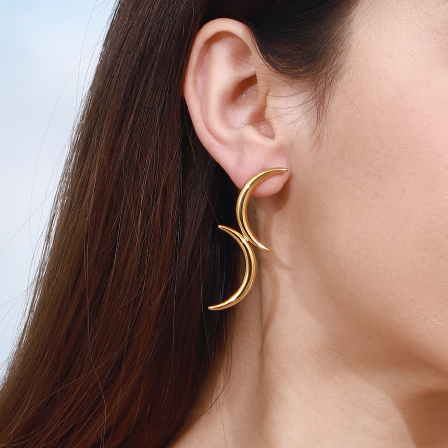 1 paar simple series  style moon edelstahl goldfarben damen ohrstecker Bild2