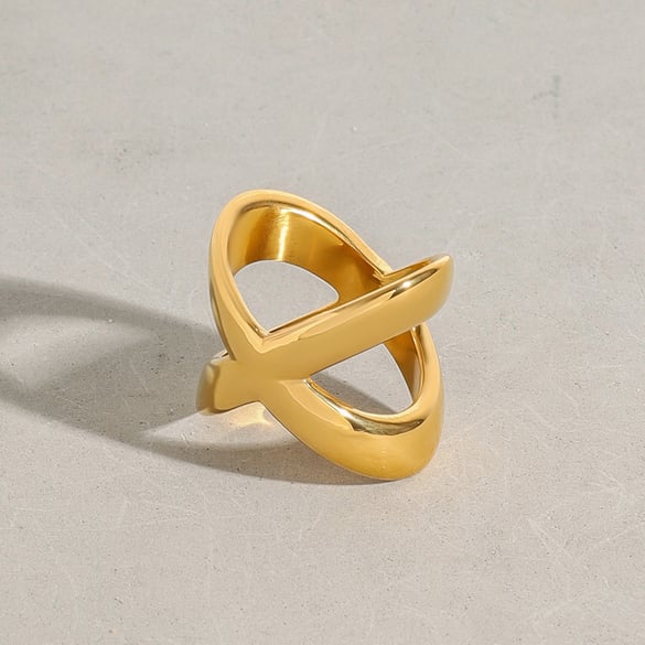 1 Stück einfache Serie Intersect Circle Massivfarbe Edelstahl Goldfarbe Damen Einzelringe