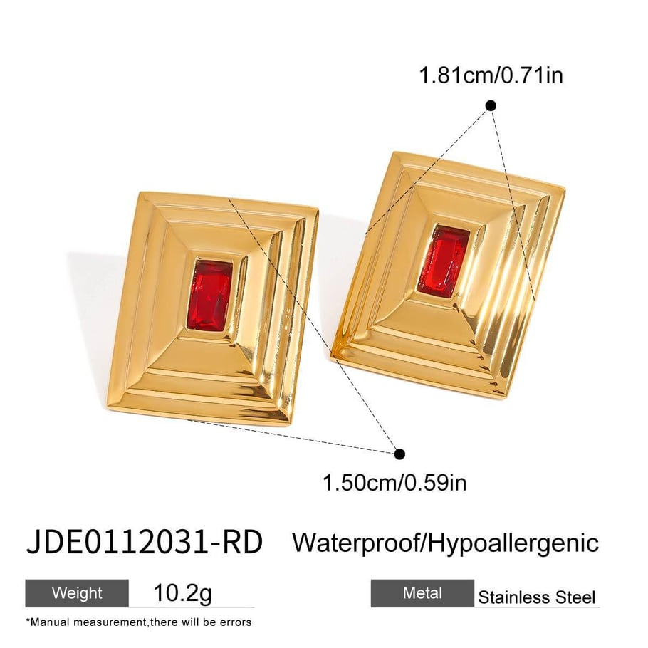 1 Pair Luxurious Series Retro Quadrilateral Shape Chic Stainless Steel Gold Color Women's Stud Earrings 