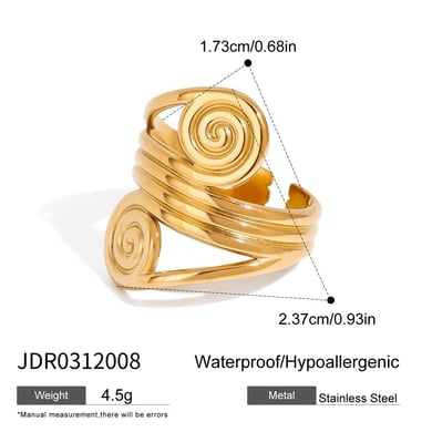 1 Stück Simple Series Europa und Amerika Spirale Edelstahl Gold Farbe Damen verstellbare Ringe h5 