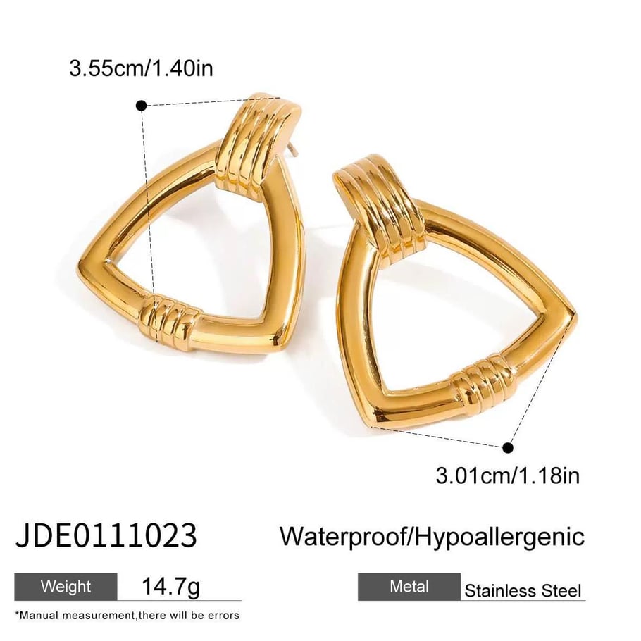 1 paio di orecchini a bottone da donna in acciaio inossidabile color oro con triangolo classico della serie semplice 