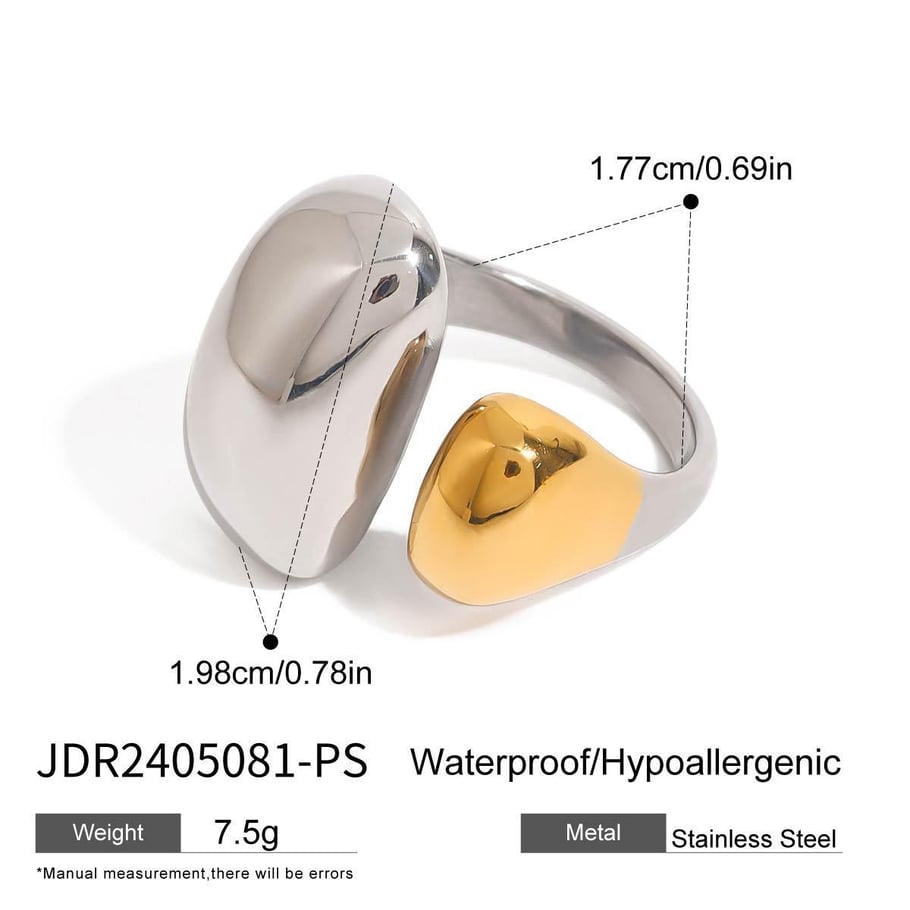 Anillos individuales de acero inoxidable irregulares de color dorado para mujer, serie simple de Europa y América, 1 pieza 