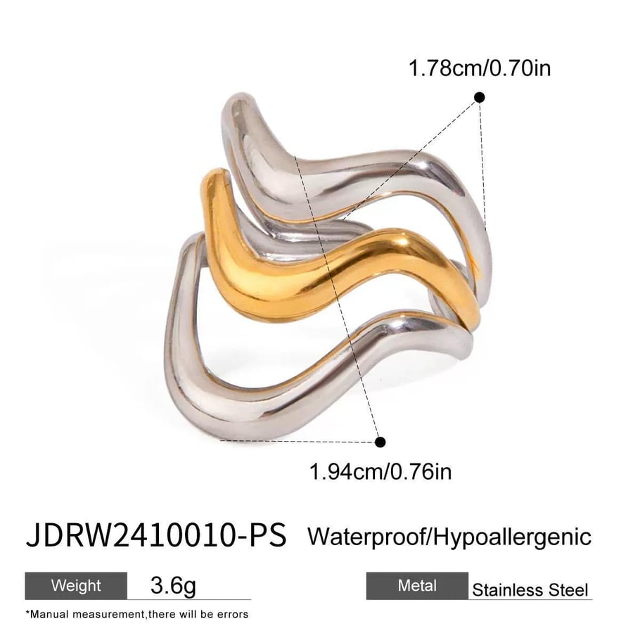 Anillos ajustables para mujer de acero inoxidable color dorado con personalidad de serie simple de 1 pieza 