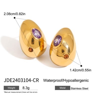 1 par de pendientes de botón de acero inoxidable dorados con forma de gota de Europa y América, serie clásica para mujer h5 