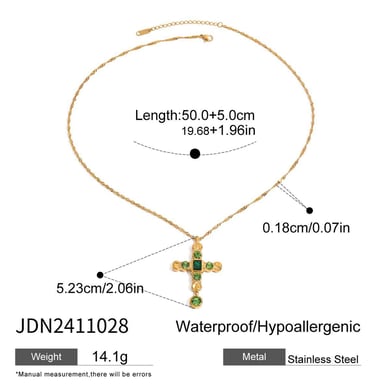 1 Piece Exquisite Series Fashionable Green Cross Stainless Steel Gold Color Women's Pendant Necklaces h5 