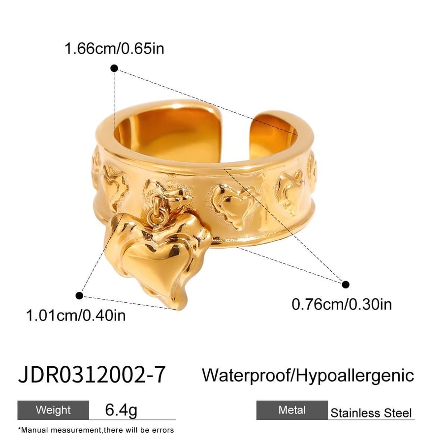 1 Stück Romantische Serie Retro Liebe/Herzform Edelstahl Gold Farbe Damen Einzelringe 