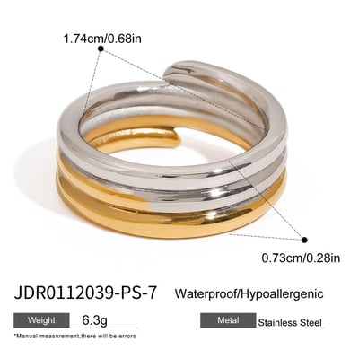 Anillos individuales para mujer de acero inoxidable en color dorado y colores mixtos de serie simple de 1 pieza h5 