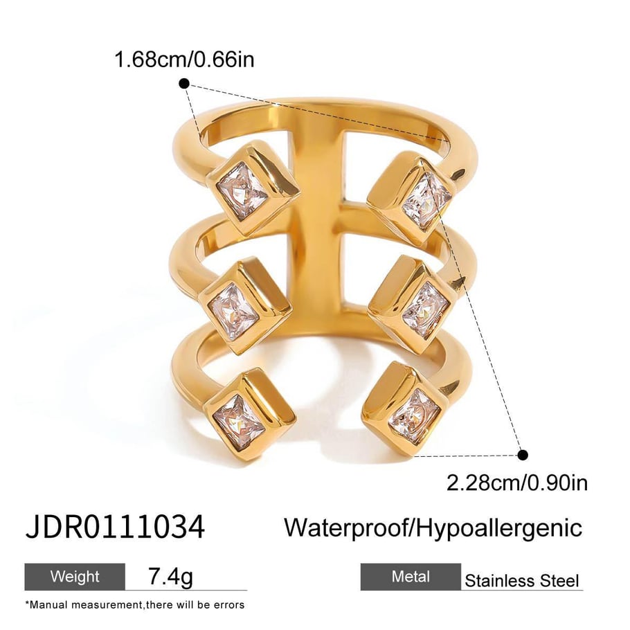Anillos individuales de acero inoxidable cuadrilátero retro de lujo para mujer, color dorado, 1 pieza 