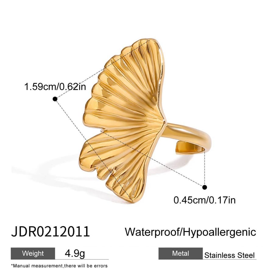 Anillos ajustables para mujer de acero inoxidable color dorado con diseño de planta natural, serie romántica, 1 pieza 