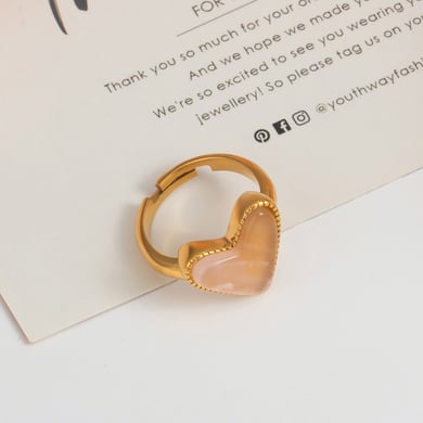 1 Piece Polychrome Series Conspicuous Heart Shape Stainless Steel Gold Color Women's Adjustable Rings h5 Picture2