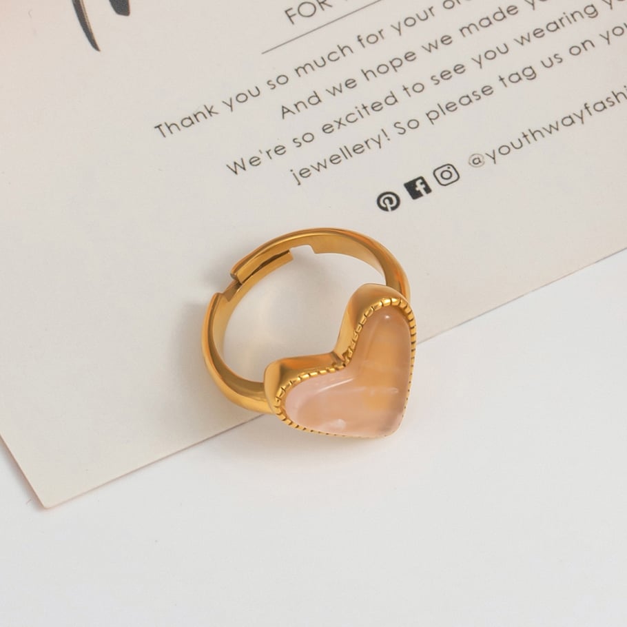 1 Piece Polychrome Series Conspicuous Heart Shape Stainless Steel Gold Color Women's Adjustable Rings Picture2