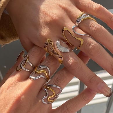 Anillos ajustables para mujer de acero inoxidable color dorado con personalidad de serie simple de 1 pieza h5 Imagen2