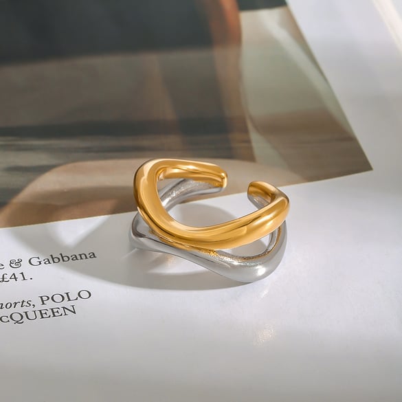 Anillos ajustables para mujer de acero inoxidable color dorado con diseño elegante de la serie Designable de 1 pieza