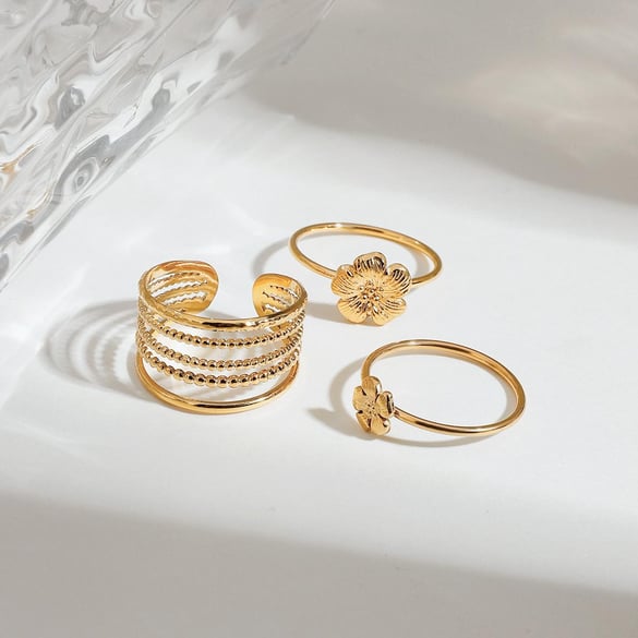 1 pezzo di lusso serie chic ins stile fiori in acciaio inossidabile color oro anello da donna set 2