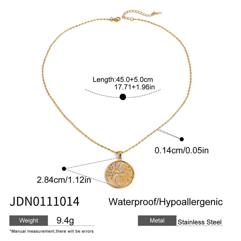 1 Piece Romantic Series Stylish Sun & Moon Pattern Stainless Steel Gold Color Women's Pendant Necklaces 