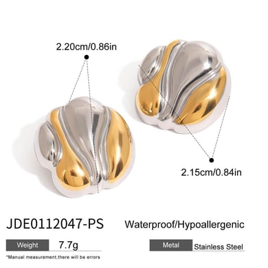 1 Pair Stylish Series Water Ripple Texture Stainless Steel Gold Color Women's Stud Earrings h5 