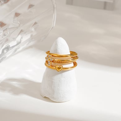 Conjunto de anillos de mujer de acero inoxidable dorado con diseño de cruz de estilo Ins de 1 pieza de lujo h5 Imagen2