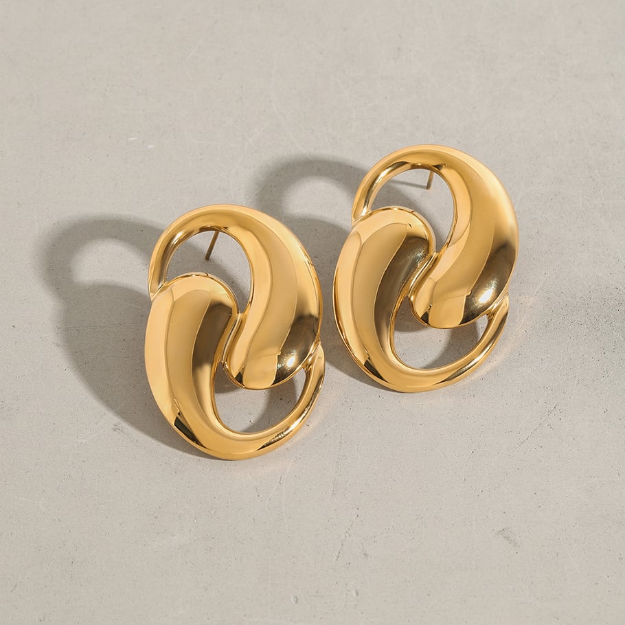 1 par de pendientes de botón de acero inoxidable en color dorado con diseño original de serie simple para mujer Imagen2