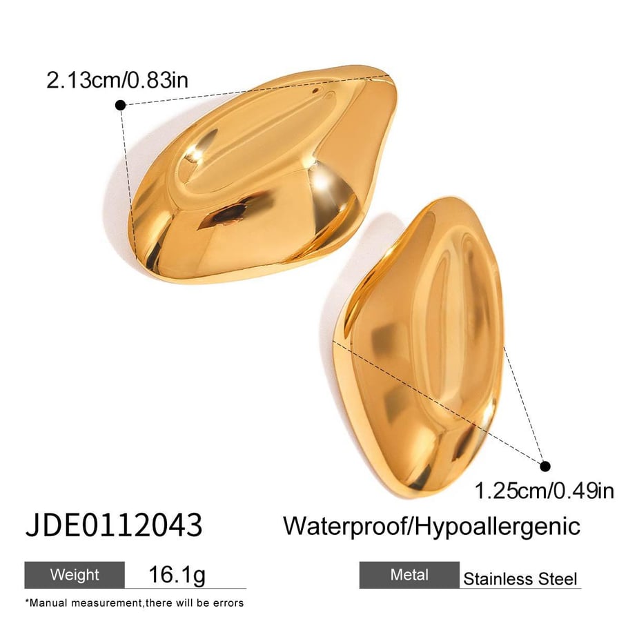 1 par de pendientes de botón de acero inoxidable irregulares de color dorado para mujer, serie simple, Europa y América 