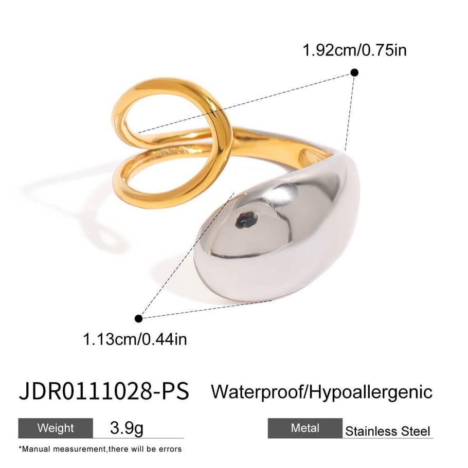 Anillos individuales de acero inoxidable ovalados de color dorado para mujer, serie simple de Europa y América, 1 pieza 
