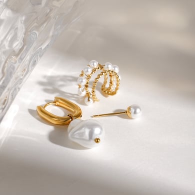 1 Pair Classic Series Exquisite Irregular Shape Stainless Steel Gold Color Women's Earrings Set h5 Picture2