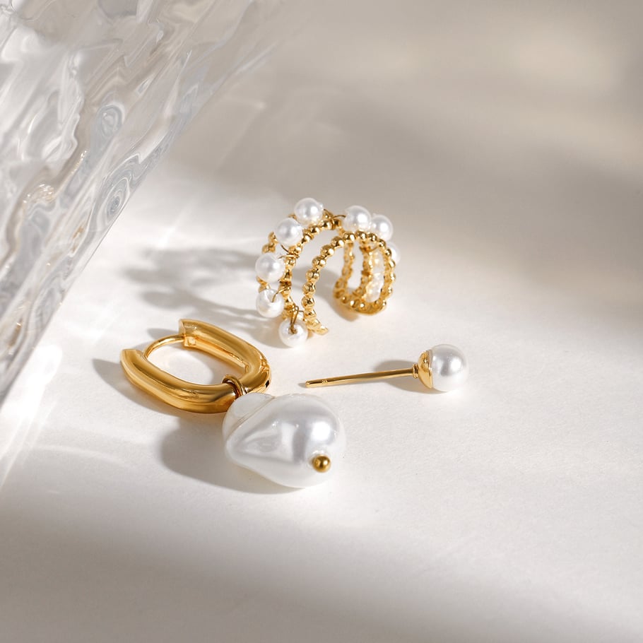 1 Pair Classic Series Exquisite Irregular Shape Stainless Steel Gold Color Women's Earrings Set Picture2