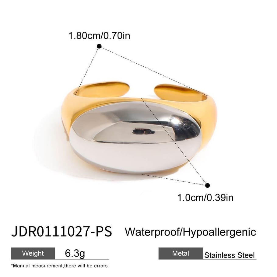 1 Piece Minimalist Series Oval Stainless Steel Gold & Silver Color Women's Adjustable Rings