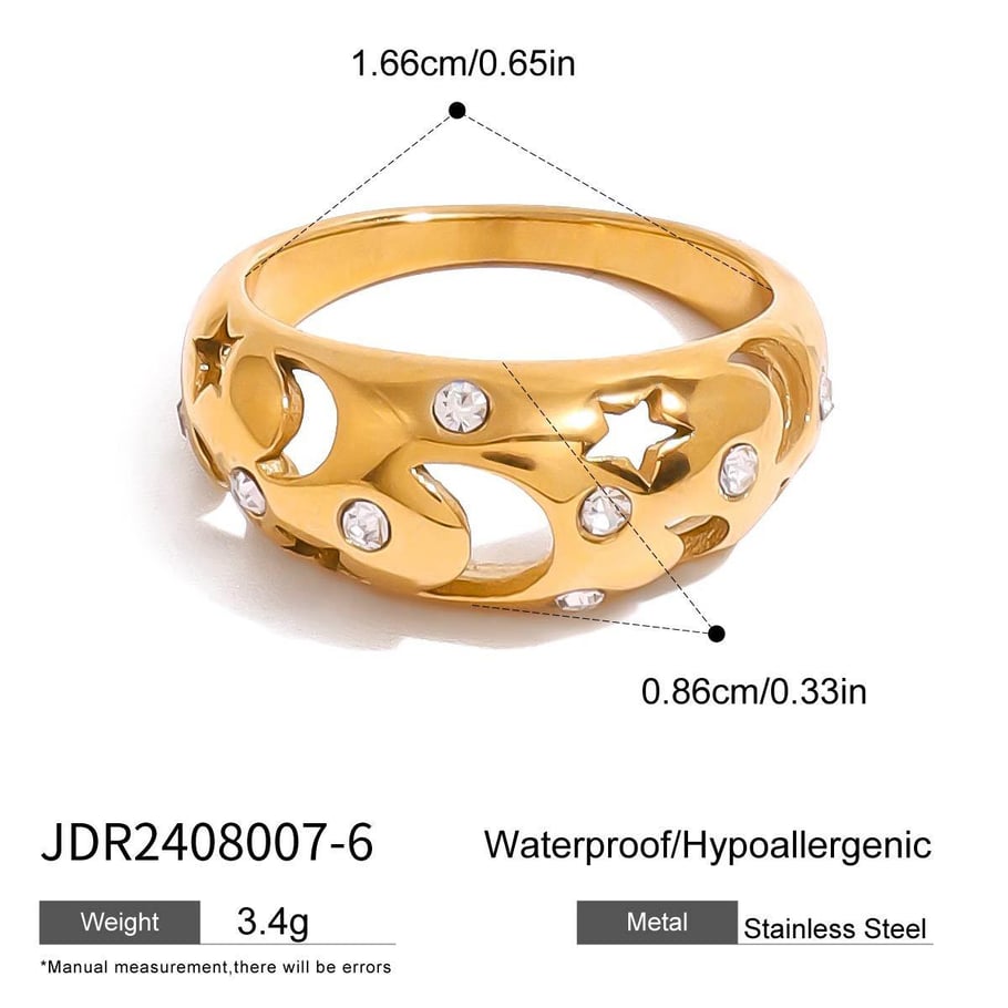 Anillos individuales de acero inoxidable dorados para mujer, de la serie lujosa de Europa y América, con diseño de luna. 