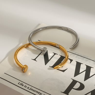 1 Piece Modern Series Classic Annular Nail Stainless Steel Gold Color Women's Bangles h5 Picture2