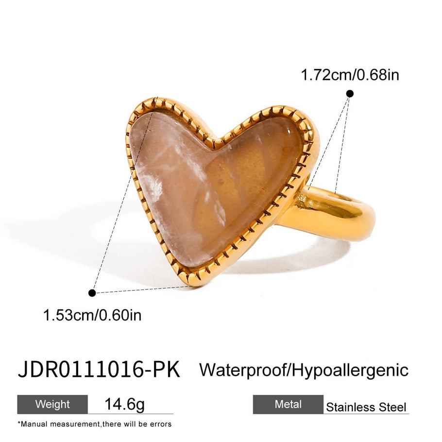 1 Piece Polychrome Series Conspicuous Heart Shape Stainless Steel Gold Color Women's Adjustable Rings 