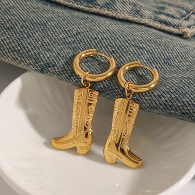 1 Pair Stylish Series Chic Boots Solid Color Stainless Steel Gold Color Women's Drop Earrings h5 Picture2