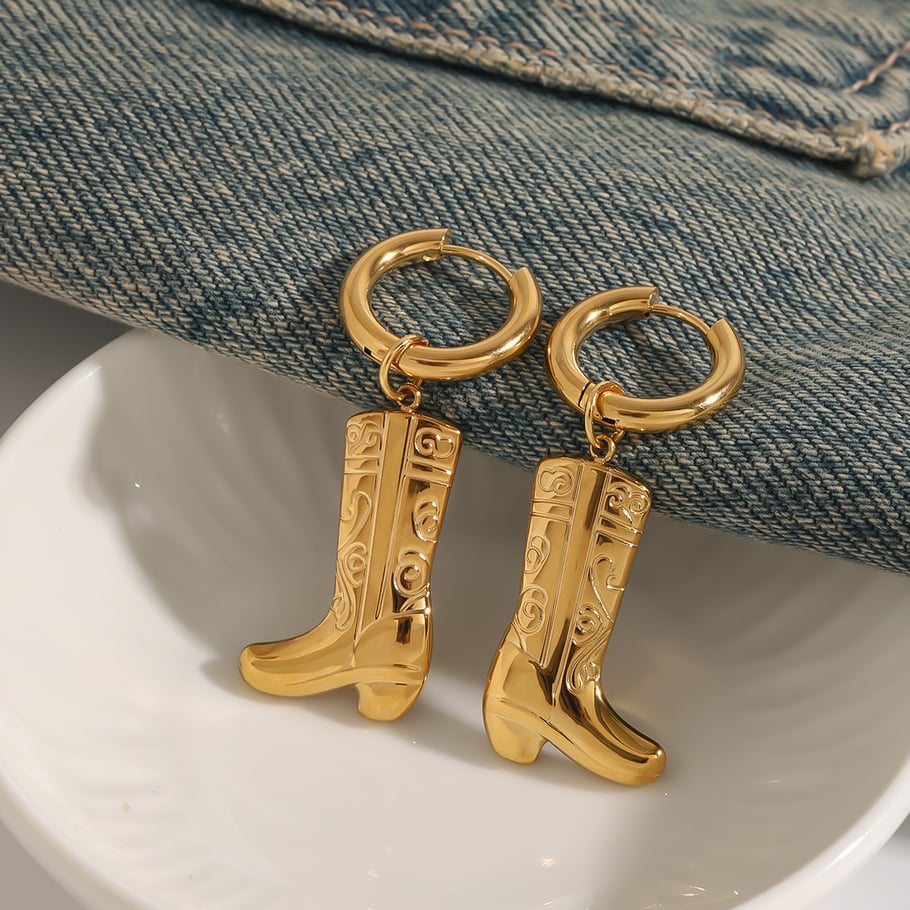 1 Pair Stylish Series Chic Boots Solid Color Stainless Steel Gold Color Women's Drop Earrings Picture2