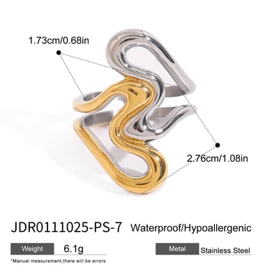 1 Stück Simple Series Hochwertiger unregelmäßiger Edelstahl Goldfarbener Damen-Einzelring h5 