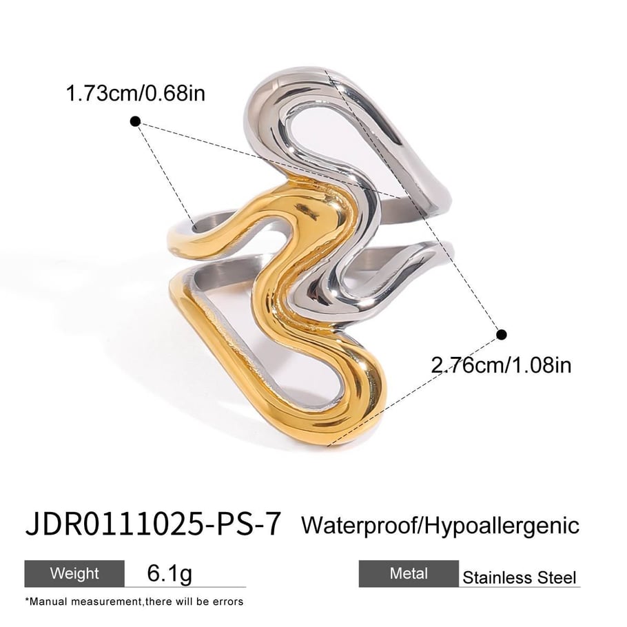 1 Stück Simple Series Hochwertiger unregelmäßiger Edelstahl Goldfarbener Damen-Einzelring 