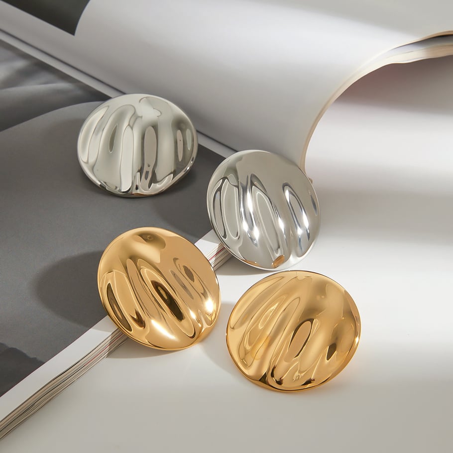 1 Pair Minimalist Series Water Ripple Pattern Stainless Steel Gold Color Women's Stud Earrings Picture2