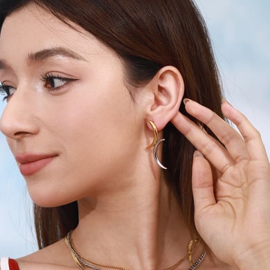 1 par de pendientes de botón de acero inoxidable dorados con diseño de luna y estilo simple para mujer h5 Imagen2