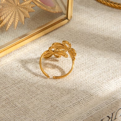 Anillos ajustables para mujer de acero inoxidable color dorado con diseño de flor elegante de serie romántica de 1 pieza h5 Imagen2