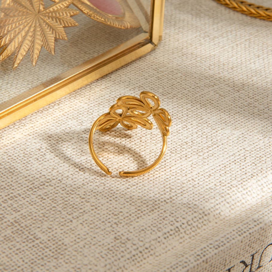 Anillos ajustables para mujer de acero inoxidable color dorado con diseño de flor elegante de serie romántica de 1 pieza Imagen2