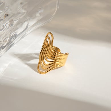 Anillos ajustables para mujer de acero inoxidable color dorado, serie simple, estilo Ins, 1 pieza h5 Imagen2