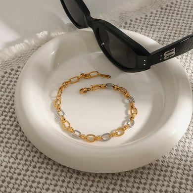 1 Piece Simple Series Streamline Round Stainless Steel Gold & Silver Color Women's Chain Bracelets h5 Picture2