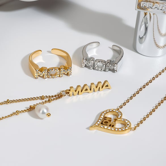 Anillos minimalistas de acero inoxidable para mujer con letras del Día de la Madre, serie romántica de 1 pieza