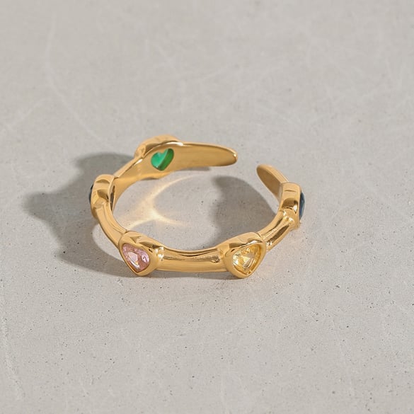 Anillos individuales para mujer de acero inoxidable en color dorado con forma de corazón fascinante de la serie Polychrome de 1 pieza