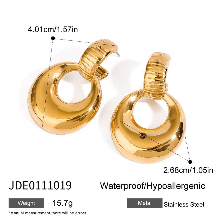 1 Pair Modern Series Daily Annular Shape Stainless Steel Gold Color Women's Drop Earrings 