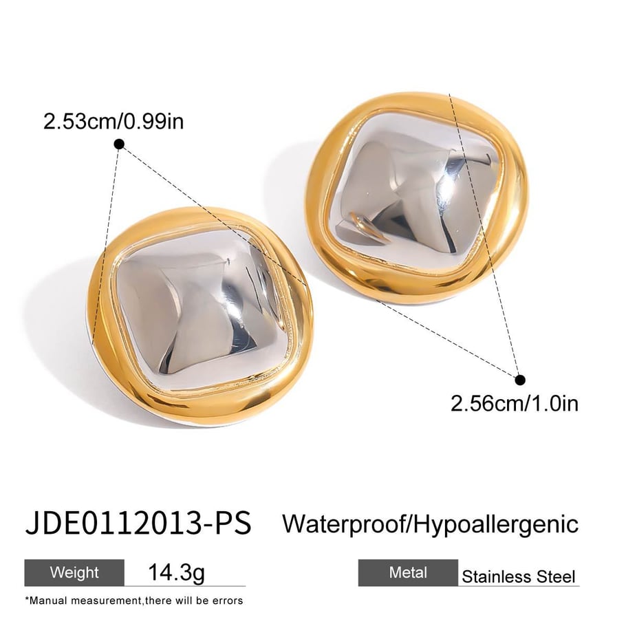 1 Pair Simple Series Modern Quadrilateral & Annular Shape Stainless Steel Gold Color Women's Stud Earrings 